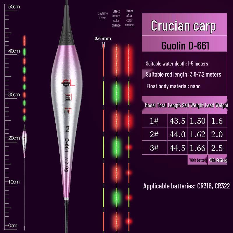 0.65mm Ultra-fine Diamond High-Brightness Hard Tail OLED Dual-Use Luminous Carp Float for Day/Night Fishing