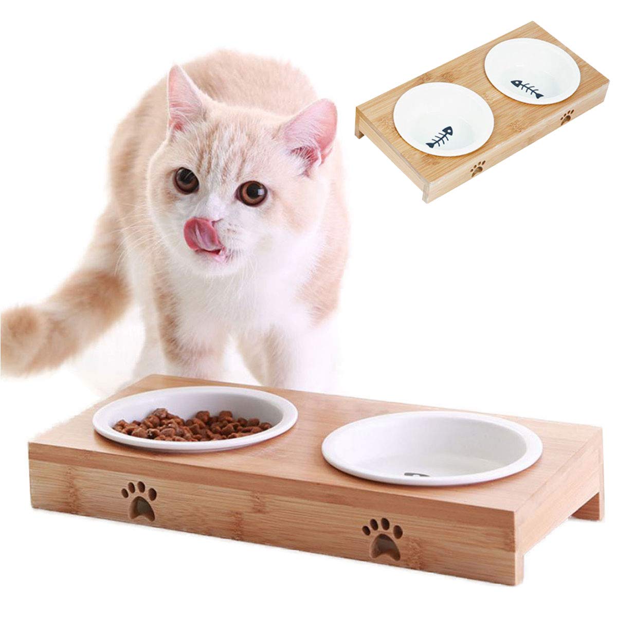

to iikuru Cat Cute Cat Food Drinking Water Ceramic Cat Water Feed Container Bowl Stand Kitten Dish Table Set Y282 [Easy Eat] Tableware, Container,