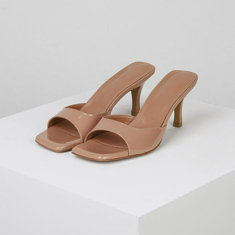 

Fashion Women High Heel Sandals Square Toe Slippers Summer Casual Sandals Sexy Thin High Heel Patent Sandals Outdoor Plus Size Slippers 35