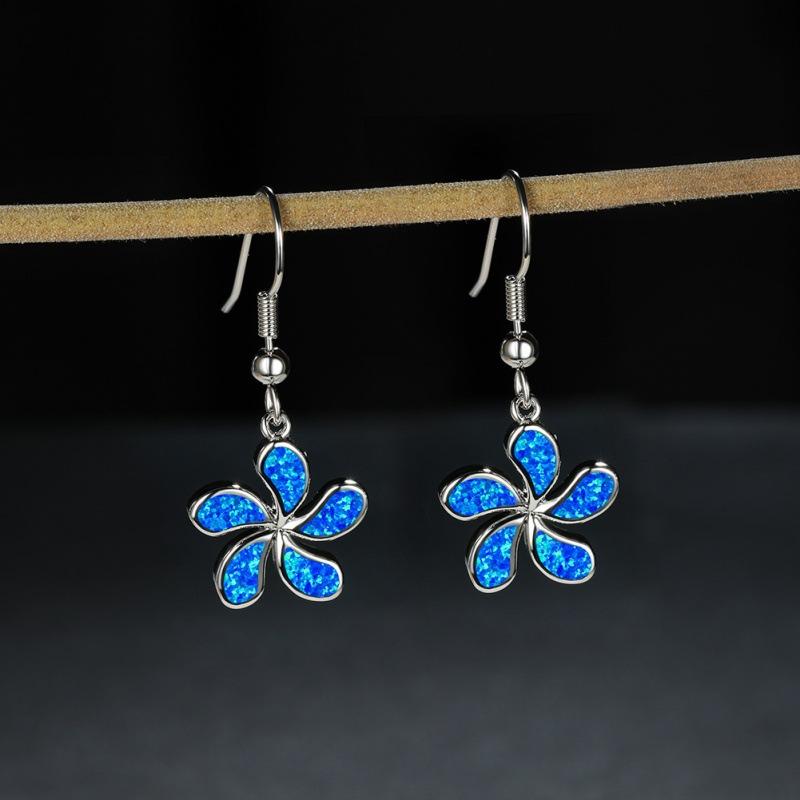 Platinum Blue Flower Earrings Women s Creative Retro Ear Hooks Simple Ear Jewelry