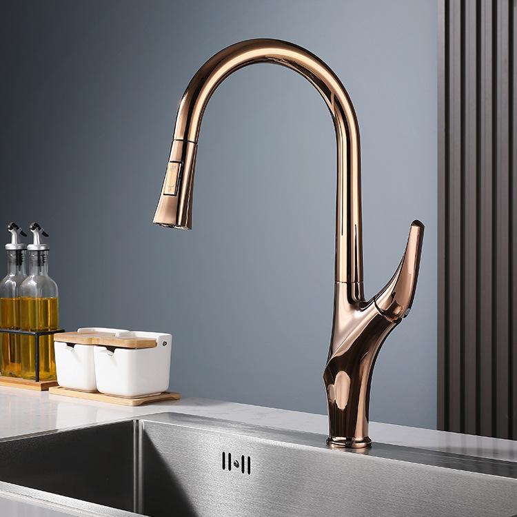 New Rose Gold Kitchen Faucets Crane Pull Out Kitchen Tap Water Tap Sink Mixer Rotate Rose Gold Brass Faucet Water Mixer