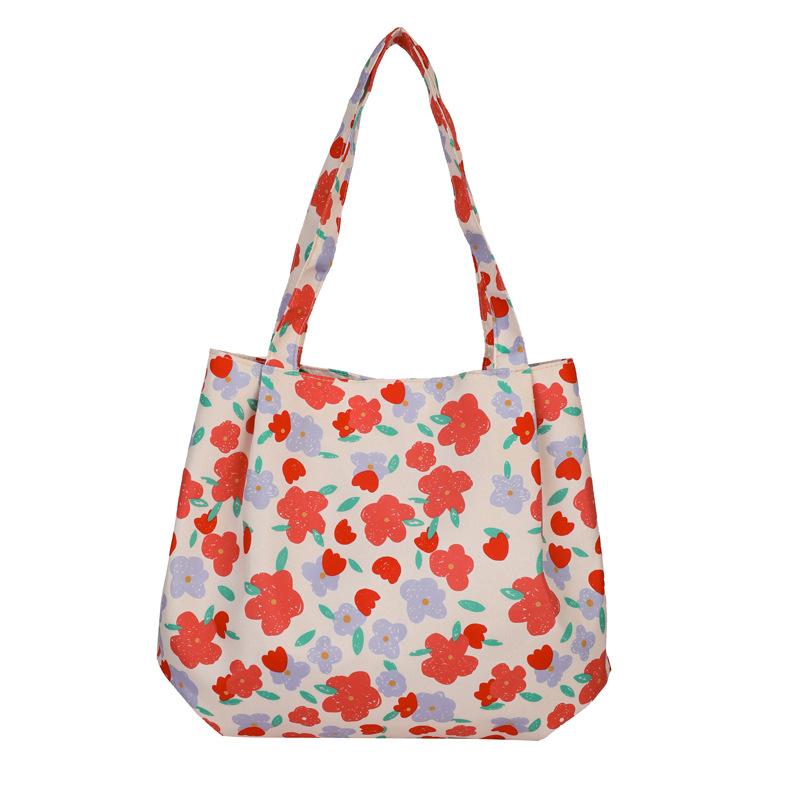 2025 New Floral Bag Trend Large Capacity Rose Canvas Beach Shopping Bag Underarm Shoulder Women's Bag