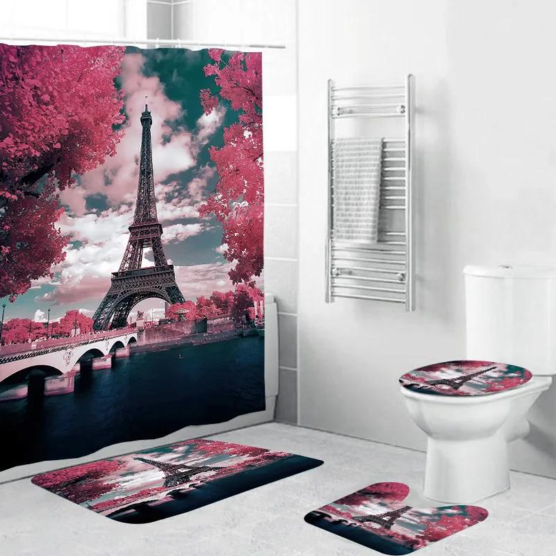 Shower Curtains 180Cm Eiffel Tower Printed Paris Style Bathroom Curtain Romatic Water Repellent 71 Inches Home Decorative Scenic