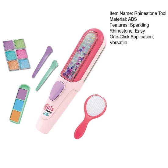 Glitter Rhinestone Tool Safe Kids Hair Gemstone Styling Set with Magnetic Pink Comb 24 Colorful Gem And Clips Creative
