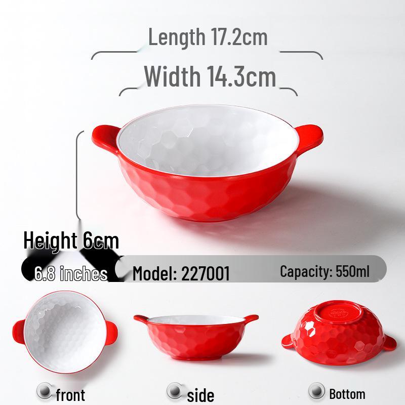 A5 Melamine Porcelain-Style Dessert Bowls: Creative Double-Ear Set for Sweets, Soup, Shaved Ice, and Snacks