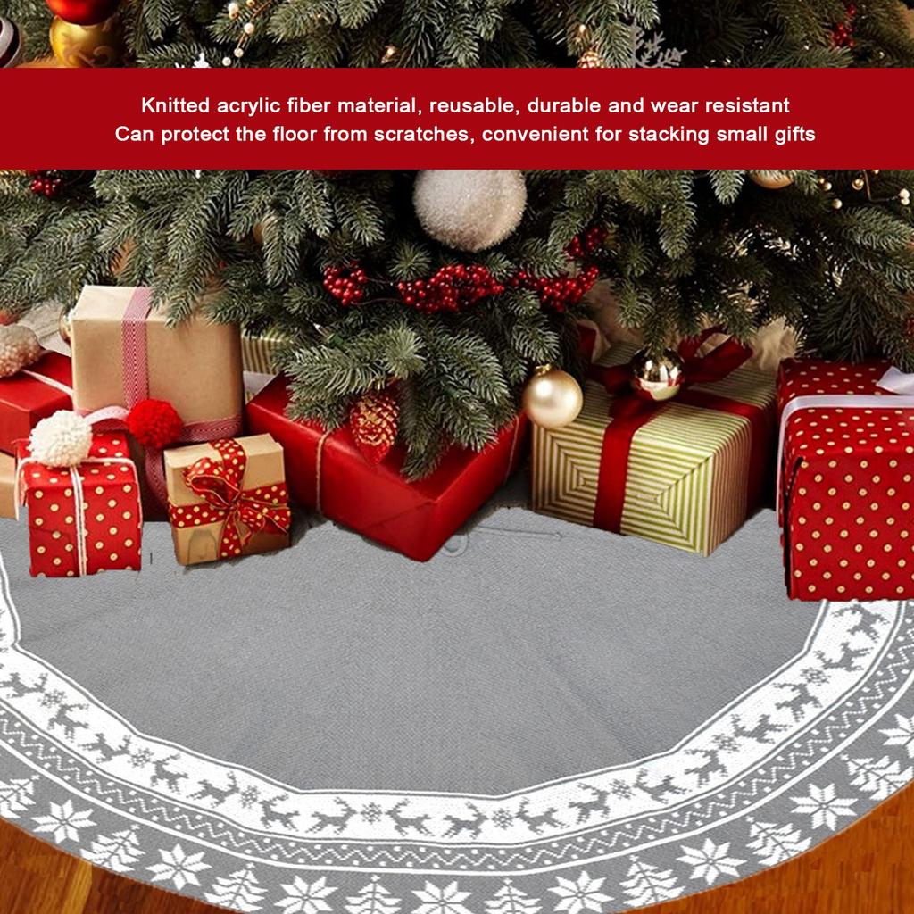 Knitted Christmas Tree Skirt Reusable Xmas Tree Stand Mat Floor  or Home Party Decoration