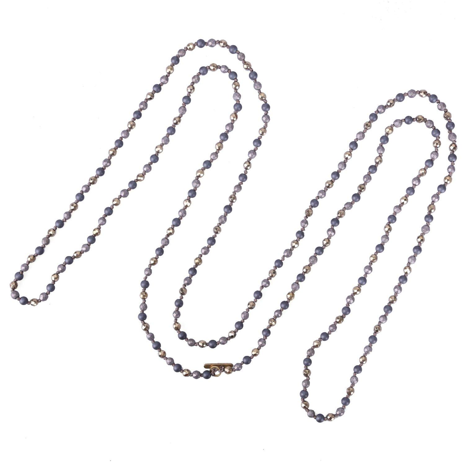 KELITCH Choker Onyx Hematite Bead Necklace Long Vintage Retro