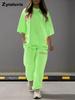 Summer Women's Loose Hollow Crew Neck T-Shirt Top Pants Set Two Piece Outfit