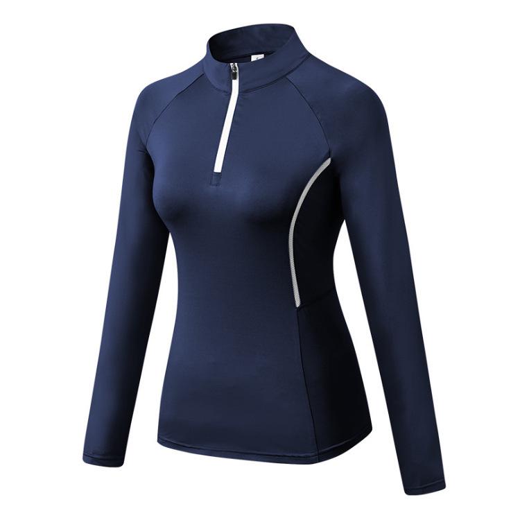 Women's Quick-Dry Long Sleeve Bodycon Sports Yoga Top with Half-Zip and Stand-Up Collar.