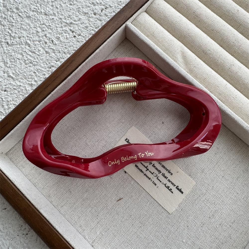 New Year Red Collection: Large Gold Logo Hair Claw—Back of Head Shark Clip Accessory