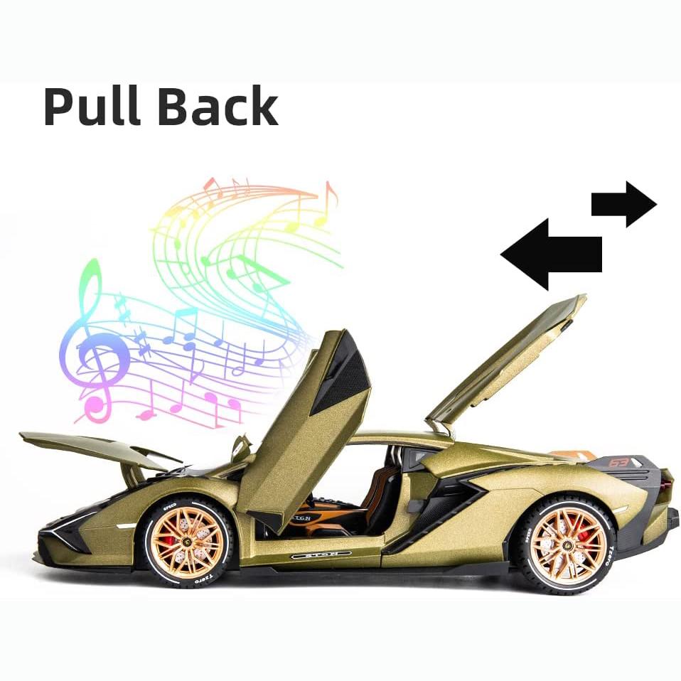 1/18 skala Lambo Sian Diecast modellbilleketøy, tilbaketrekkende kjøretøy med lyd og lys for barn Voksne gavesamling