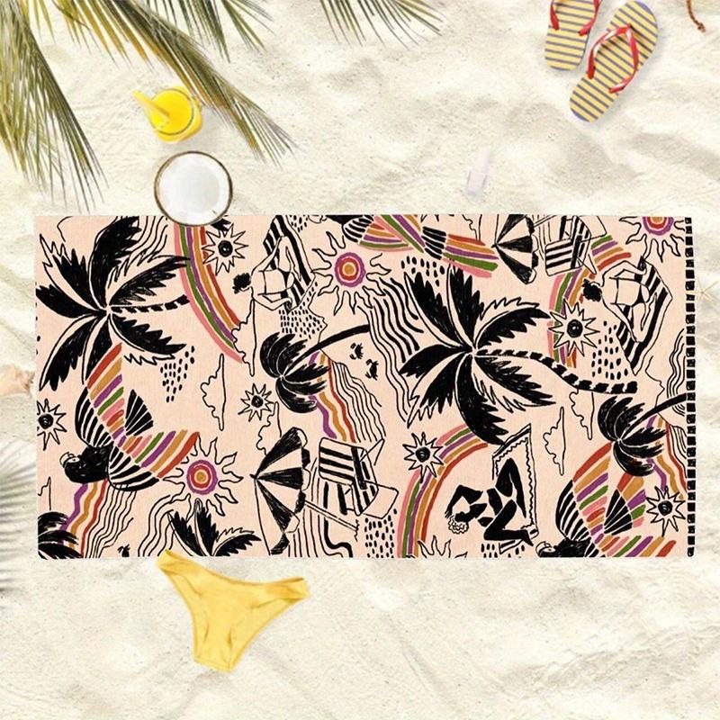 Beach Towel Fashion Tropical Print Pattern Sun Protection Windproof Suitable For Pool Camping Travel Blanket