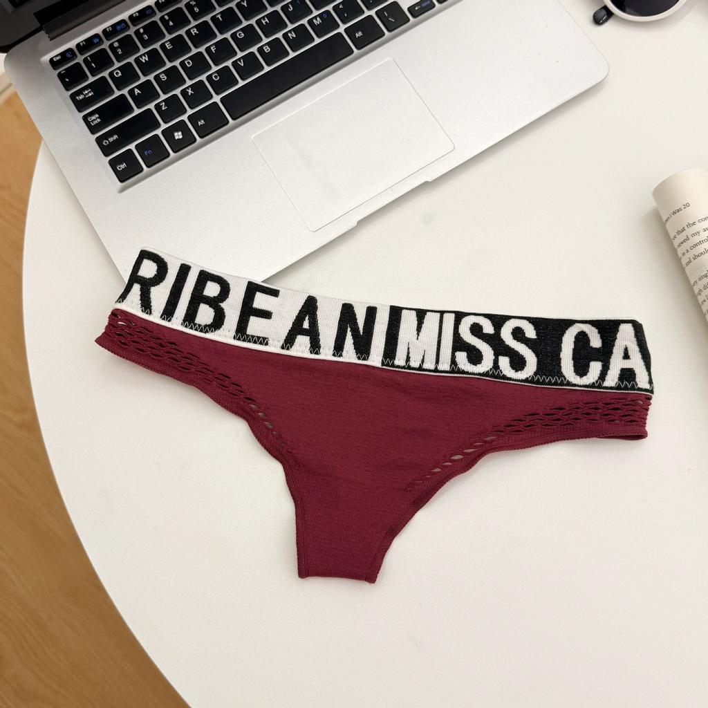 Damen Frühling und Sommer Einfacher Buchstaben Hoher Elastischer Bund Kopf Hohl Tiefe Taille Reiner Baumwollzwickel Dreiecksunterwäsche