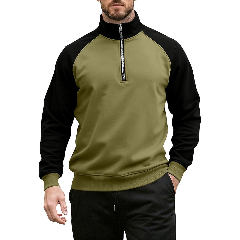 Men's Colorblock Half Zip Stand Collar Sweatshirt Men's Sports Large Size Casual Stand Collar Sweatshirt