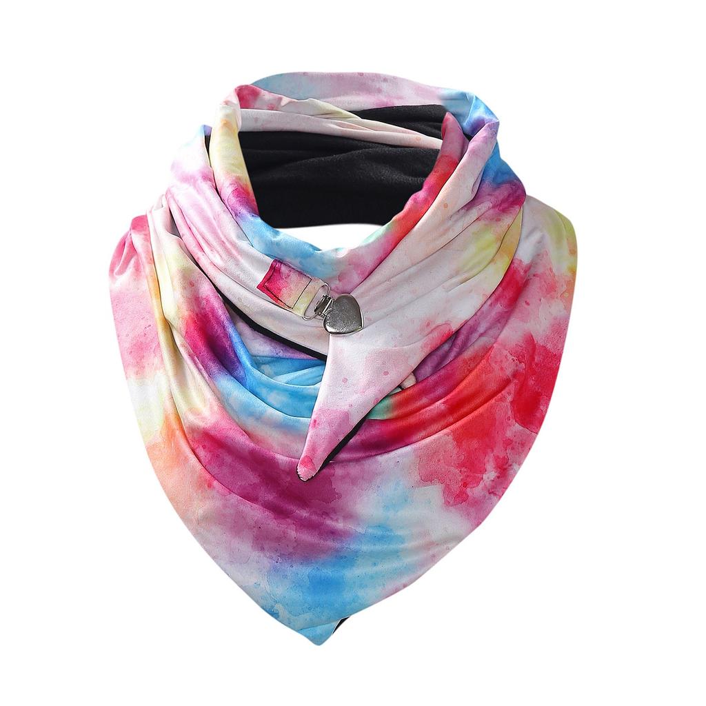 Winter Warm Windproof Tie-Dye Plaid Prints Double-Layer Buckle Scarf