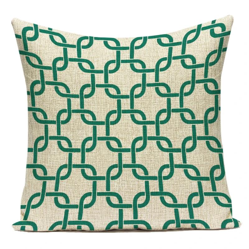 Polyester Green Geometric Stripe Wave Pillow Cover Decoratives Sofa Home Cushion Cover For Bedroom Living Room Decoration