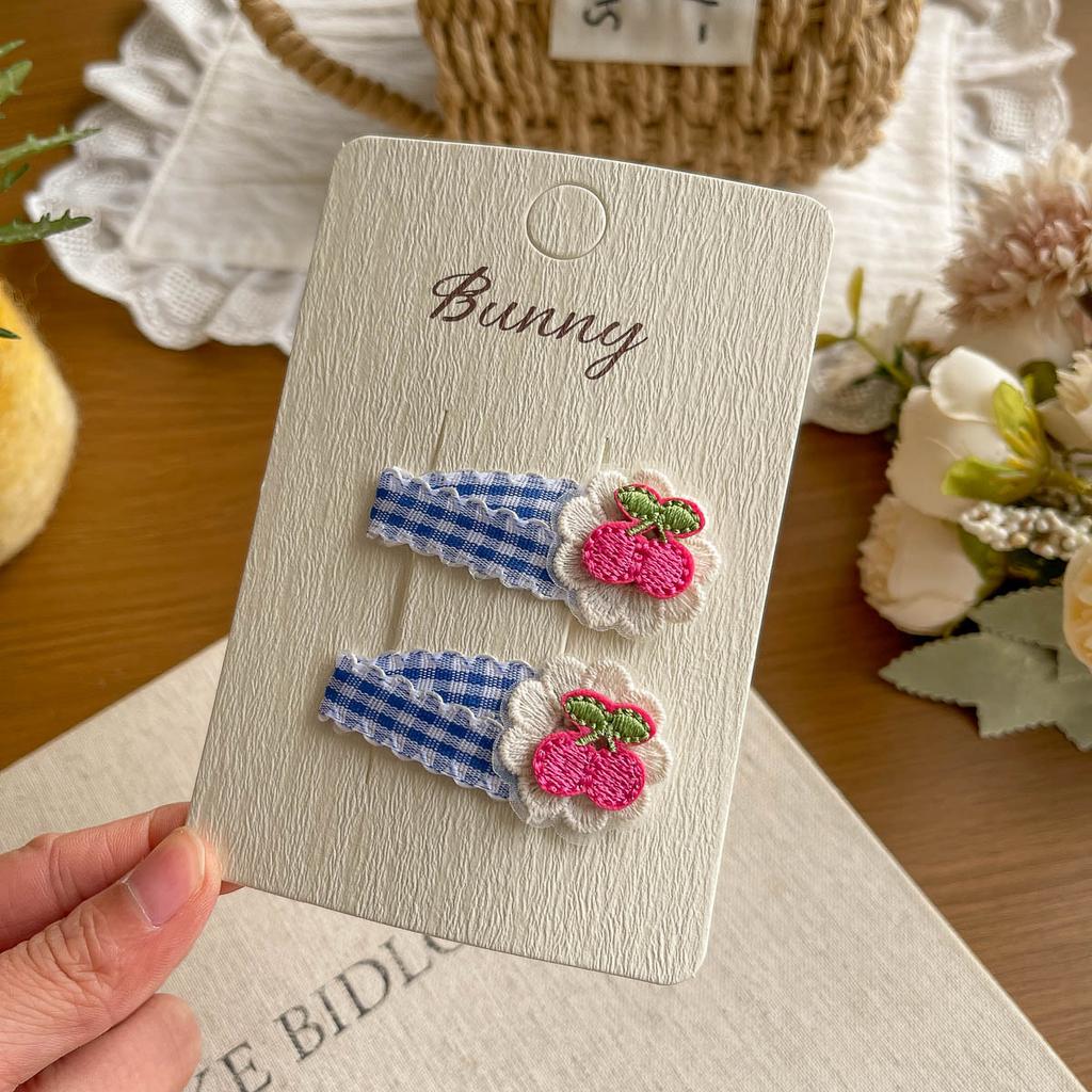 2pcs Plaid Strawberry Cherry BB Clip Fabric Bangs Side Clip Barrettes Headwear Girl Hairpin Hair Clip Children Hair Accessories