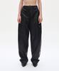 Teulimingbeodeu Oblique Zipper Leather Set-Up Pants [ Black ]