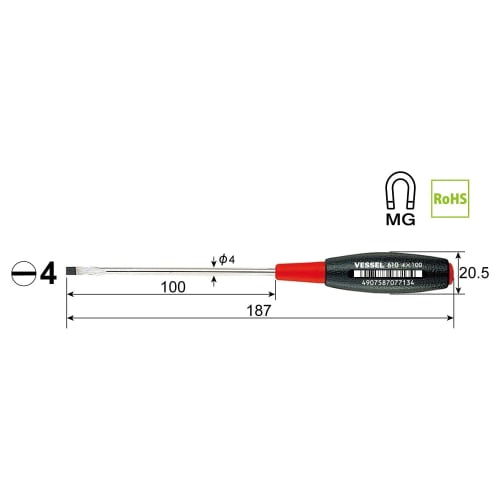 VESSEL Cushion Grip Driver (Thin Shank Type) -4 x 100 610