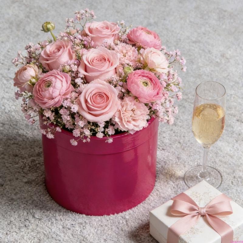 Elegant Round Flower Arrangement Bucket Round Cardboard Gift Box with Cover Wedding Florist Bouquet Wrapper Decorations