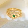 Grüne Zirkonia Hohlblumenringe für Damen Elegante Goldfarbe Geometrische CZ-Ringe Hochzeits-Jubiläums-Schmuckgeschenk