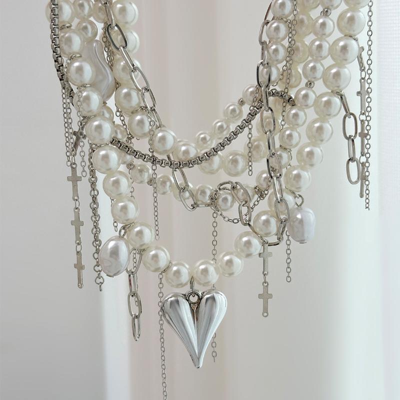 Elegant Multilayer Imitation Pearl Choker Necklace For Women Vintage Creative Tassel Pendant Necklace Wedding Jewelry