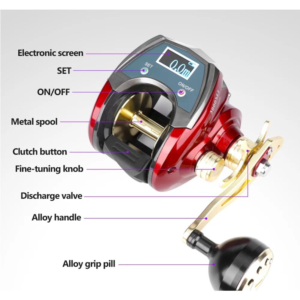 MJ3000 Electric Line Count Fishing Wheel 20 Kg Drag Power Digital Display Built-in Lithium Battery Sea Fishing Baitcasting Reel