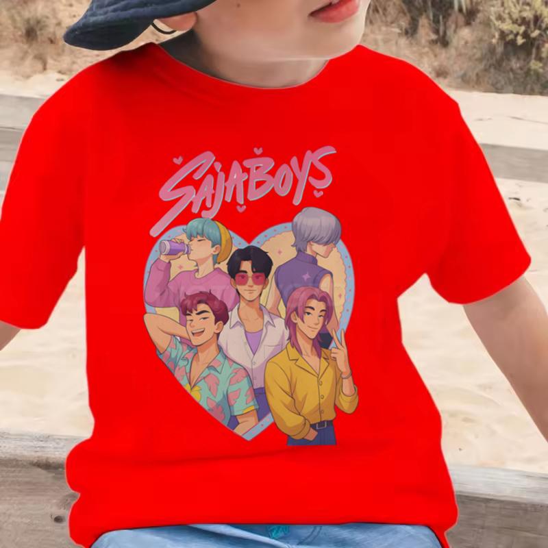 Summer Short Sleeve KPop Demon Hunters Saja Boys Print T-shirts Boys Comfortable Short Sleeves Casual T-shirt