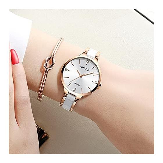 NIBOSI Women's Watch, Simple, Arm Watch, Ceramic, White, Waterproof, Analog, Quartz, Brand, Stylish, Casual, Business, Stainless Steel, For Women,
