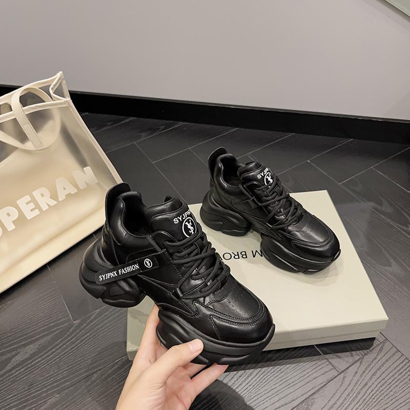 Trendy dad shoes women's early autumn new European station leather thick-soled versatile small feet color matching casual shoes