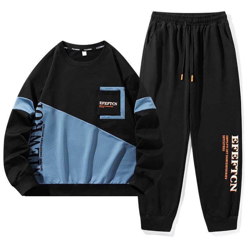 Wiosenno-jesienny męski sportowy zestaw z okrągłym dekoltem, zestaw z kapturem, zestaw dwuczęściowy, zestaw odzieży sportowej, młodzieżowa odzież do biegania