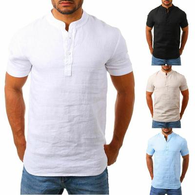 Men Breath Short Sleeve Slim Linen Shirts Male Casual Business Fit Blouse