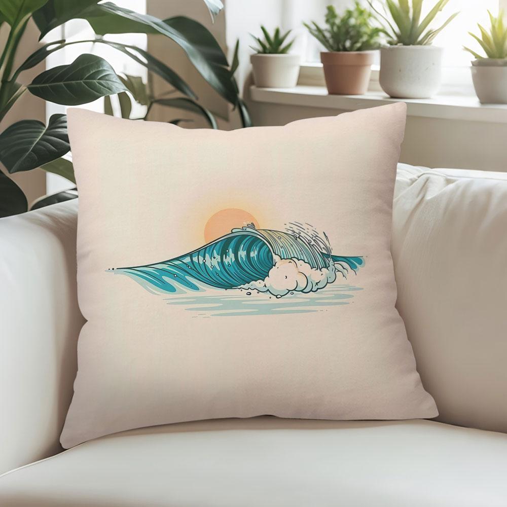 Sunset Wave Square Jacquard Pillow Cover for Sofa Office Waist Cushion Cover Home Decorative Pillowcase