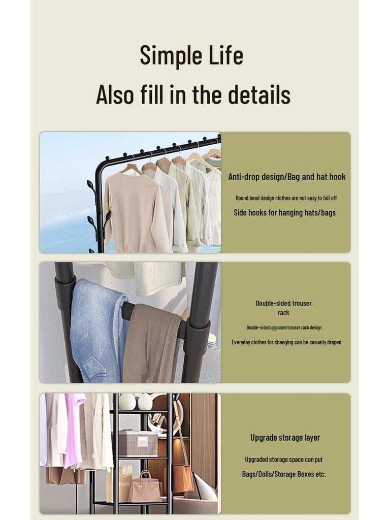 Floor-Standing Indoor Clothes Drying Rack and Coat/Hat Rack for Bedrooms and Dorms.