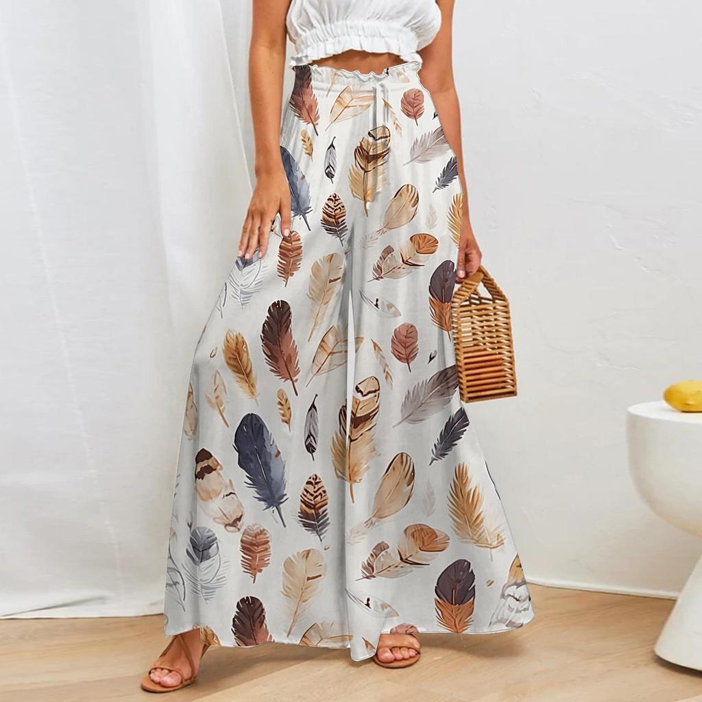 European & American Style Women's Printed Wide-Leg Casual Pants