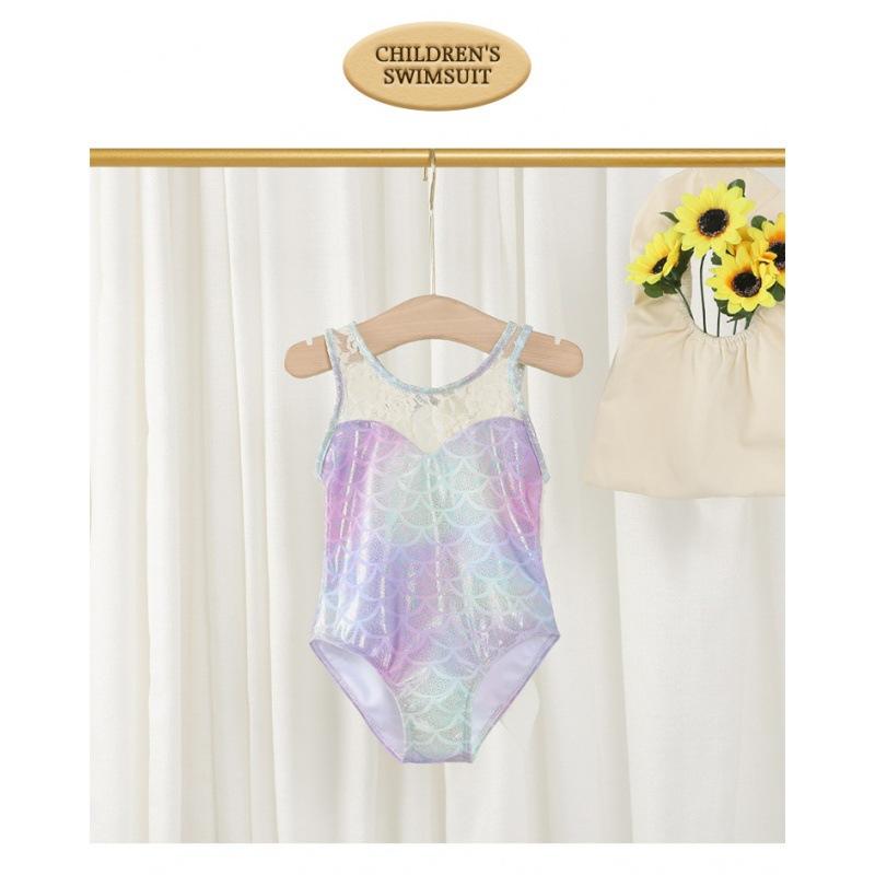 Children's Swimsuit Mermaid Bow Girl Baby Princess Swimsuit Medium and Big Children Cute Foreign Style Vacation Swimsuit