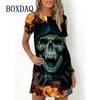 Mode Totenkopf 3D-Druck Damenkleid Lustiges Horror-Muster Lässiges A-Linien-Kleid Sommer 2026 Neu Kurzarm O-Ausschnitt Damen Sommerkleid