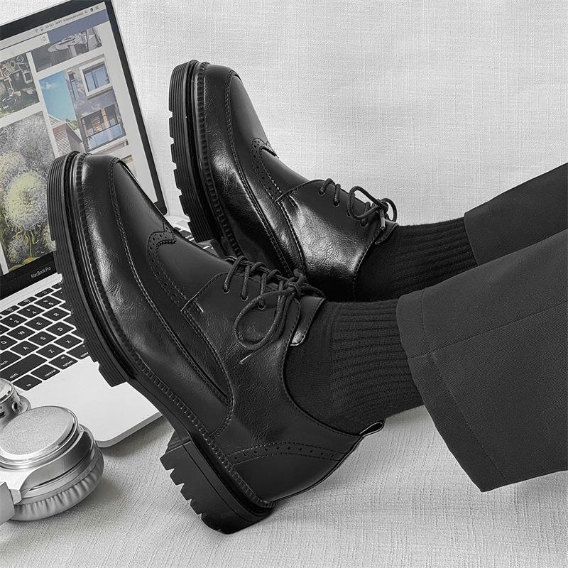 Pointed leather shoes men's 2025 new platform heightening shoes summer British tooling shoes versatile fashion men's shoes