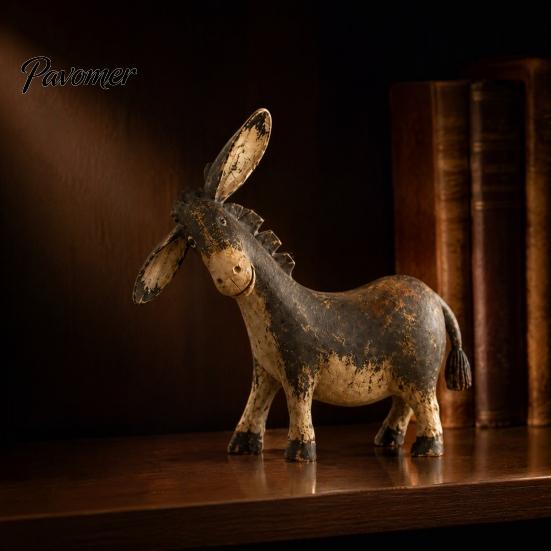 Artigianato Robusto in Resina Scultura di Asino Vintage, Statuetta Animale Rustica da Fattoria, Ornamento da Tavolo Collezionabili Vita di Fattoria per Scaffale Mensola E