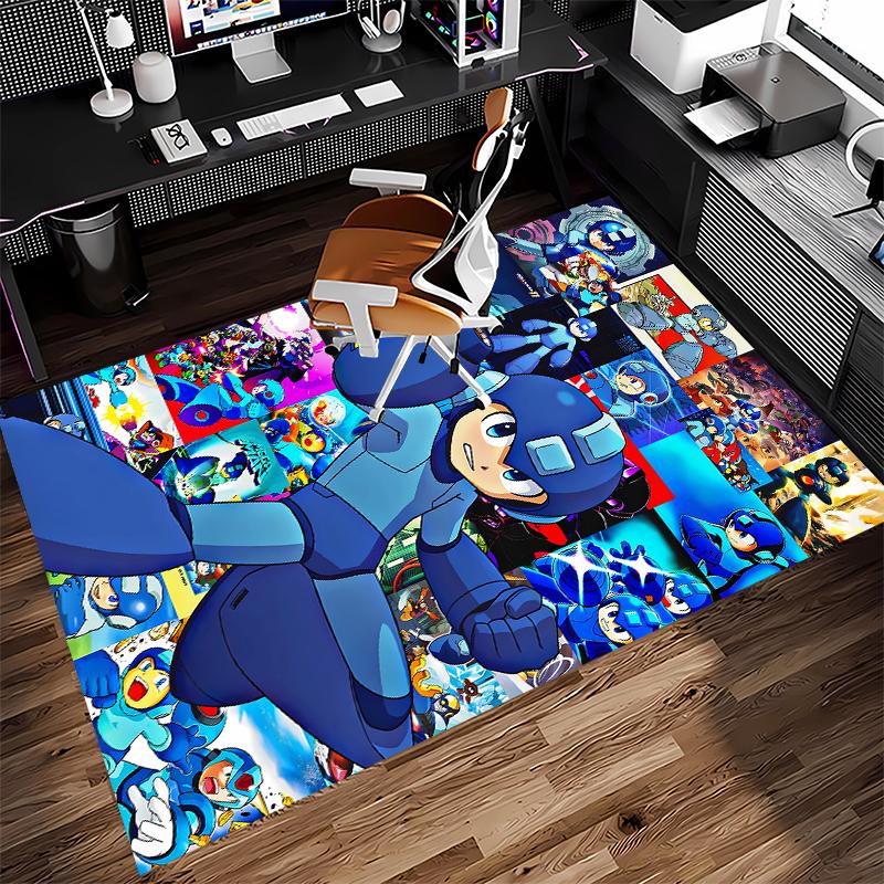 1pc Cartoon Rockman Game Megaman1 Print Area Rug - Soft, Washable Non-Slip Indoor Mat for Office Chairs, Living Room, Home Office Decorative Rug
