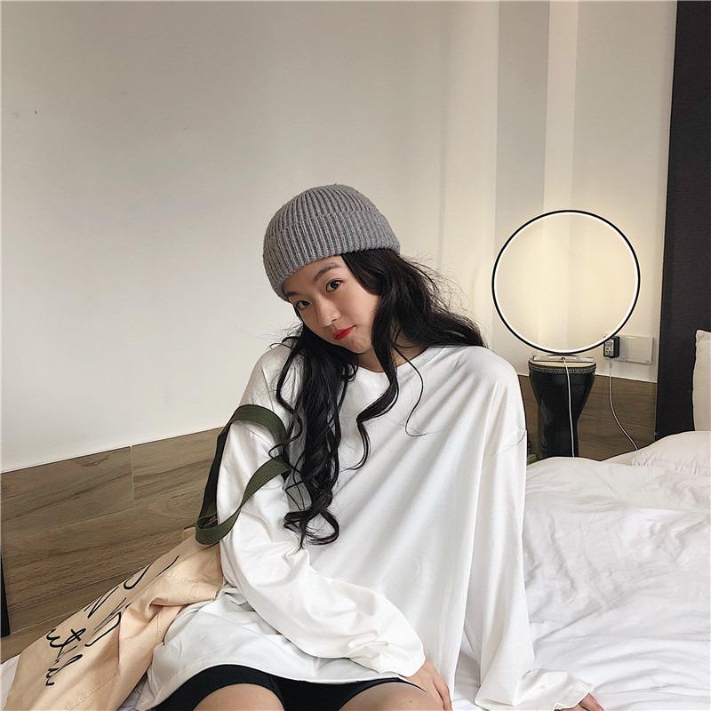 Fashion Cotton Solid Long Sleeve Loose Casual T-shirt Women Spring and Autumn Plus Size Women's T Shirt Elegant O Neck Simple Ladies Tee Tops 25899