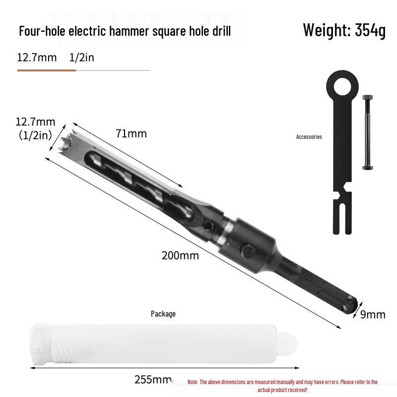 Electric Hammer Square Shank Drill Bit for Woodworking - Two Holes & Grooves
