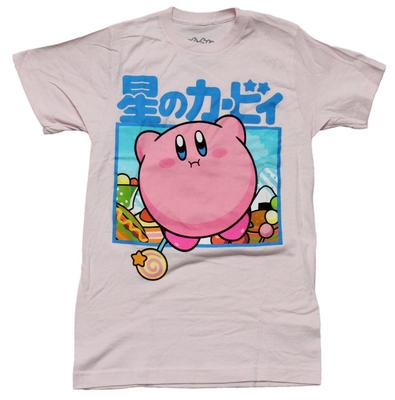 Kirby New Adult T-shirt Puffy Kirby Under Blue Kanji In Blue Frame