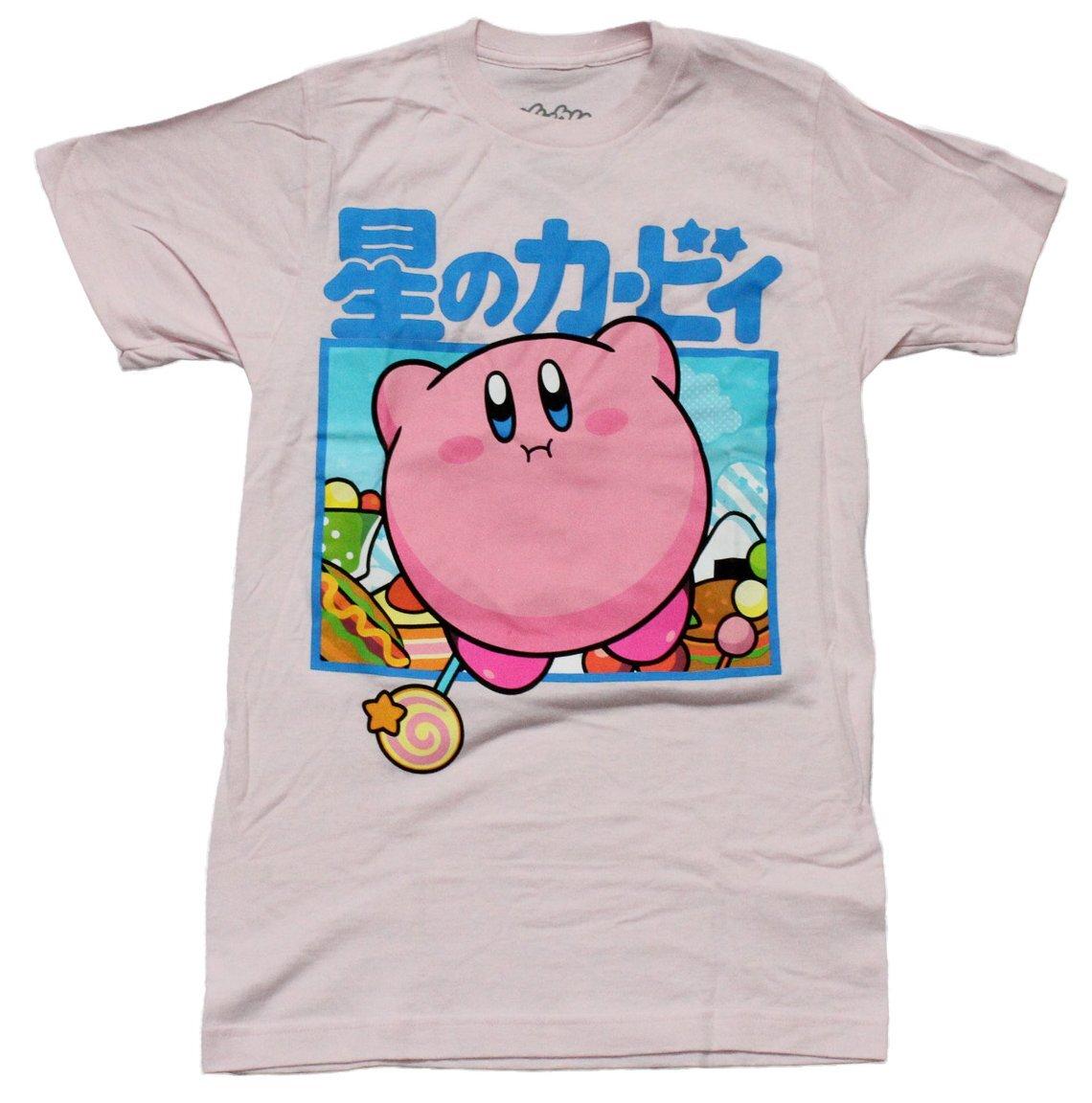 Kirby New Adult T-Shirt - Puffy Kirby Under Blue Kanji in Blue Frame S