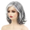 Synthetic Black Gray Wigs Natural Shoulder Length Wave Hair for Women Cosplay Daily Use Heat Resistant Fibre