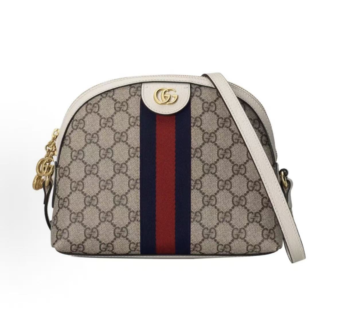 

Gucci Ophidia Gold-Labeled Logo Vintage Gg Patterned Webbing Crossbody Bag Canvas And Leather Combination Shell Bag Basic+Dust Bag білий/ебеновий