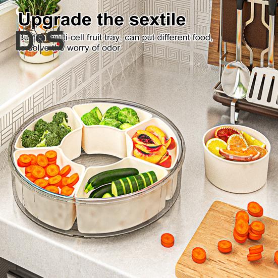 Fruit Plate Snack Spinner Divided Serving Tray with Lid Handle Food Platter for Charcuterie Veggie Travel Picnic Snack Organizer