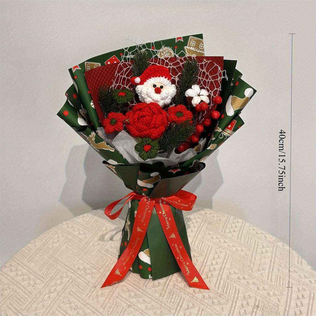1Pc Christmas Bouquet Finished Pure Handmade Wool Flower Nobesong Holly Gift Hand Bouquet