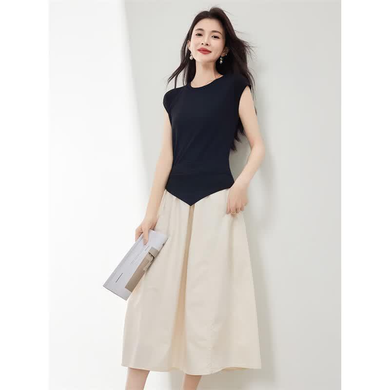 Elegant Spliced Knit Two-Piece Dress
