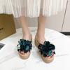 Fashion Aphixta Pink Blue New 9cm Hight Wedge Heels Appliques Flowers Platform Slides Women Summer Outside Shoes